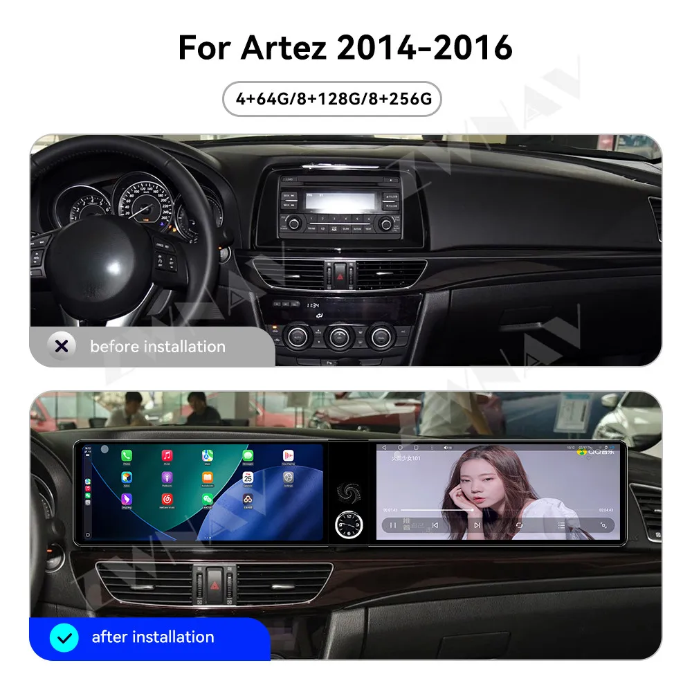

Dual 12.3" Touch Screen Carplay For Mazda Artez 2014-2016 Android 14 GPS Navigation WIFI 4G Car Multimedia Player Head Unit Auto
