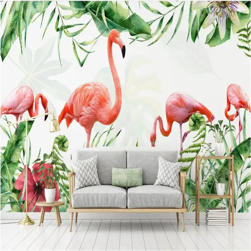 

Custom 3D photo mural Flamingos Wallpaper for Walls 3d Murals TV Backgrounds wall paper for Living Room banana Tree Stickers
