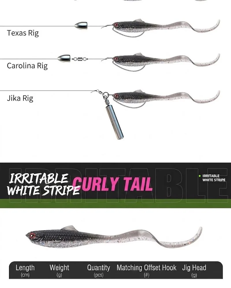 Curly Tail Grub Weichplastikköder für Barsch, Forelle & Panfish, Finesse Ribbon Tail Swimbait für Süßwasser-Angeln – Detail 3