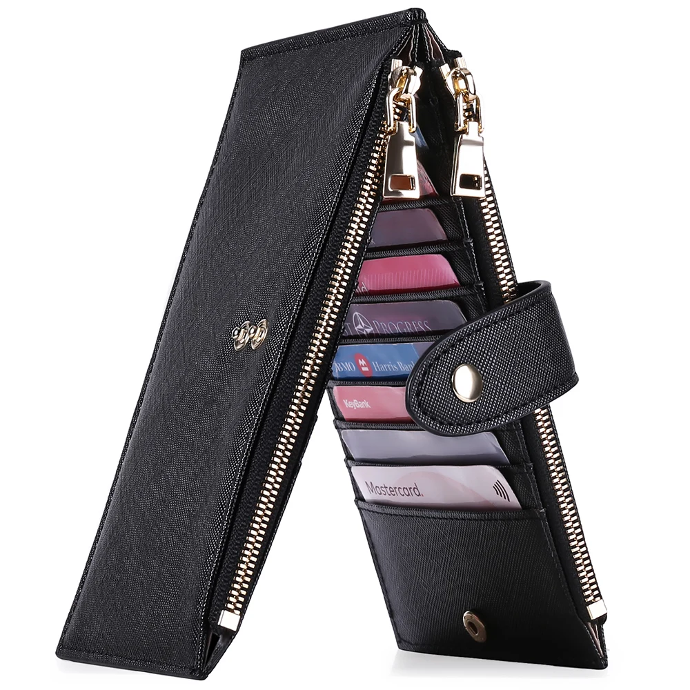 

Women Short Wallets PU Leather Female Purses RFID Card Holder Wallet Fashion Woman 2 Zipper Pocket With Coin Purse