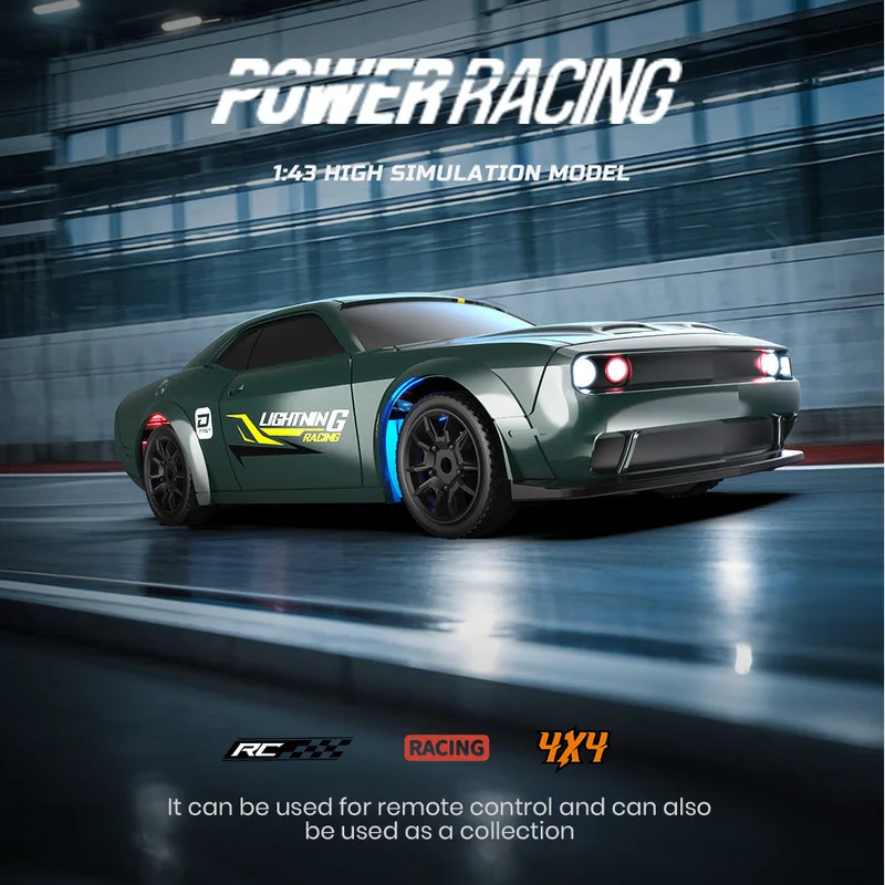 1:43 Scale 4WD Gyroscope RC Drift Car with Full Chassis Light-Up Features - 7 Color Options Remote Control Racing Car Toy