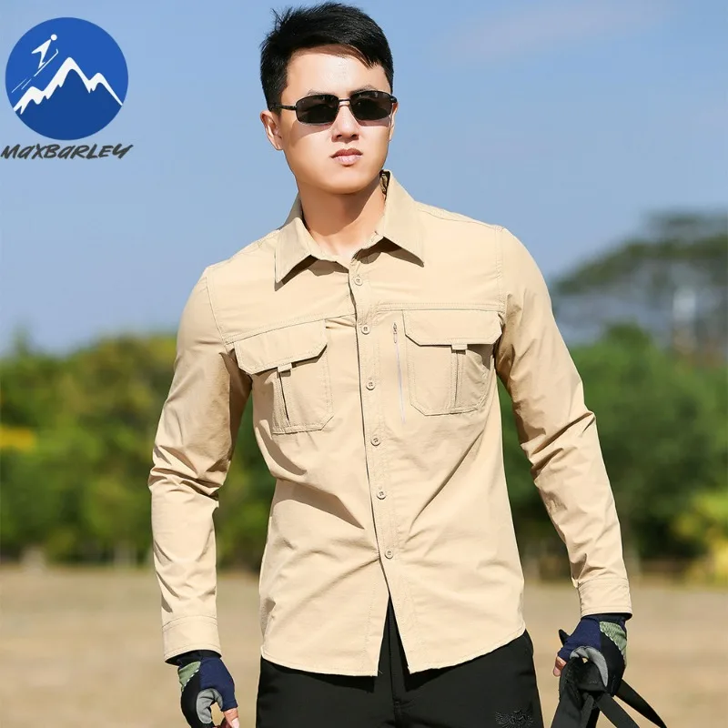 

Outdoor Quick-drying Shirt Men Summer Thin Breathable Long-sleeved Top Hunting and Fishing Stretch Single-breasted POLO Shirt