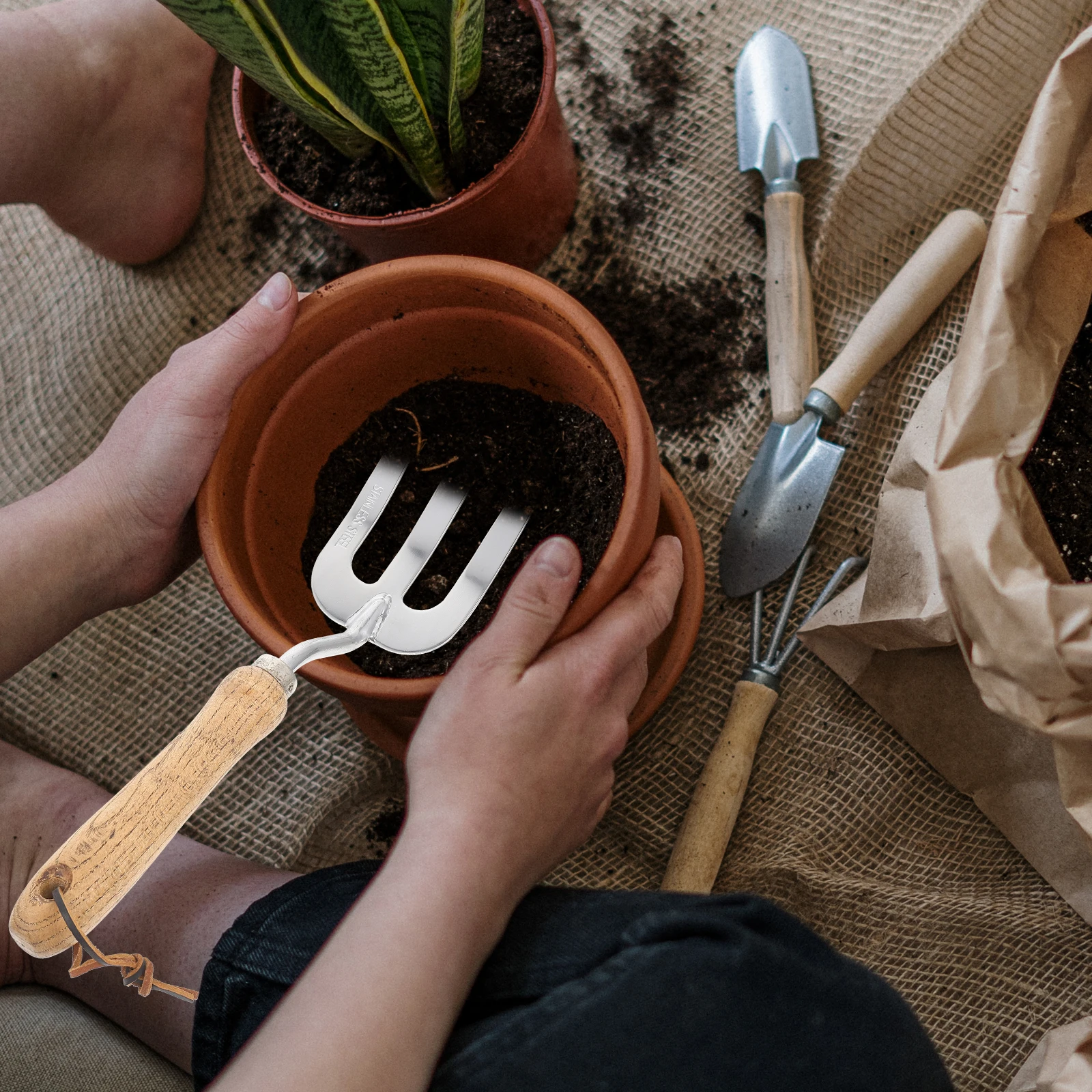 

Gardening Shovel Stainless Tool Handle Weed Remover Fork Planting Fertilizing Durable Practical Garden