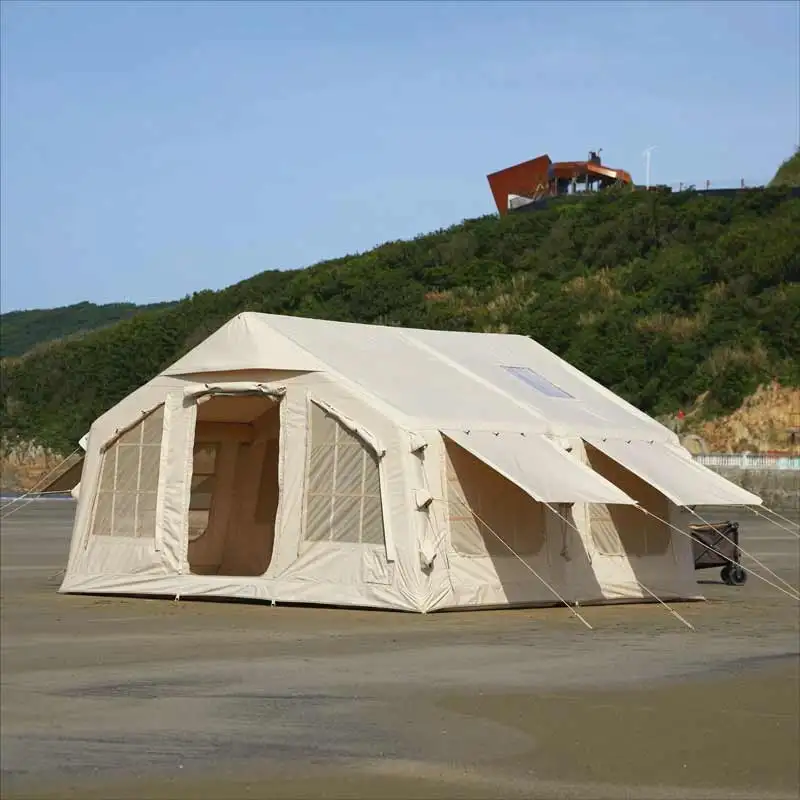 

12 Luxury Outdoor Rainproof Camping Oxford Fabric Cabin House Inflatable Air Tent With Skylight and Stove Port for Event Party