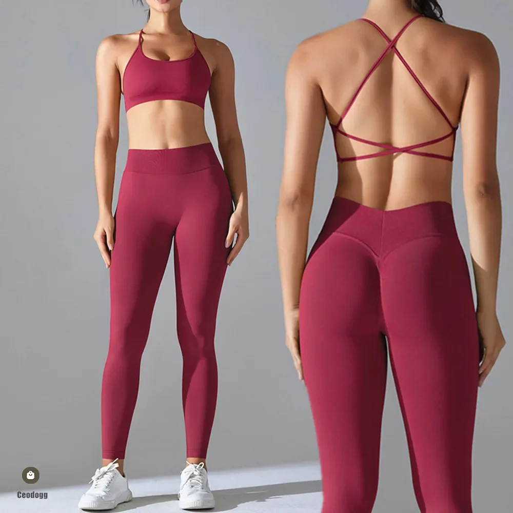 

2PCS Women Scrunch Tracksuit Fitness Seamless Yoga Set Sportswear Workout Sport Bra High Waist Legging Gym Pant Activewear XP326