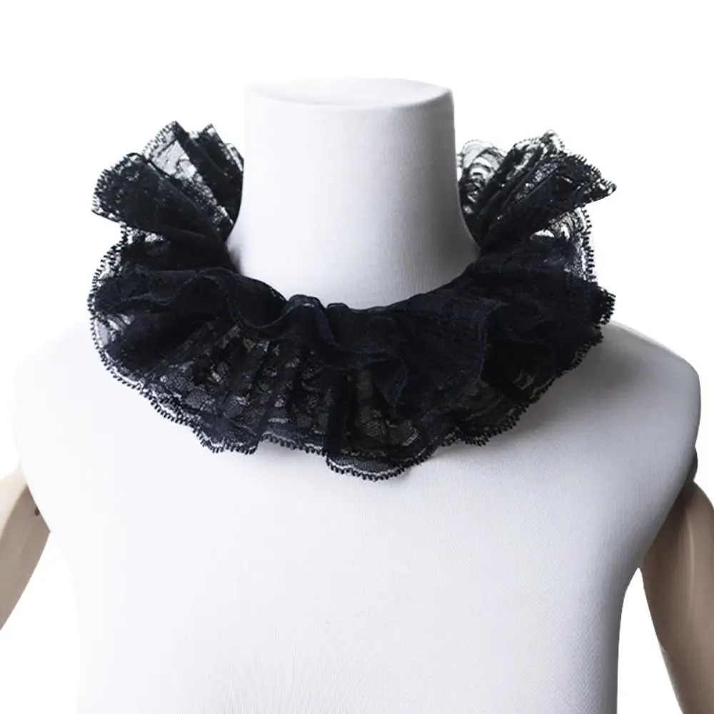 Fashion Lace Fake Collar Black White Multi-layer Decorative Collar Detachable Lace Ruffled Ties Women