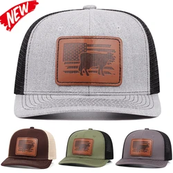 Moda męska Bull Leather Label Mesh Hat Duck Tongue Hat Letnia osłona przeciwsłoneczna Regulowana unisex Hip Hop Baseball Hat Truck Cap ﻿