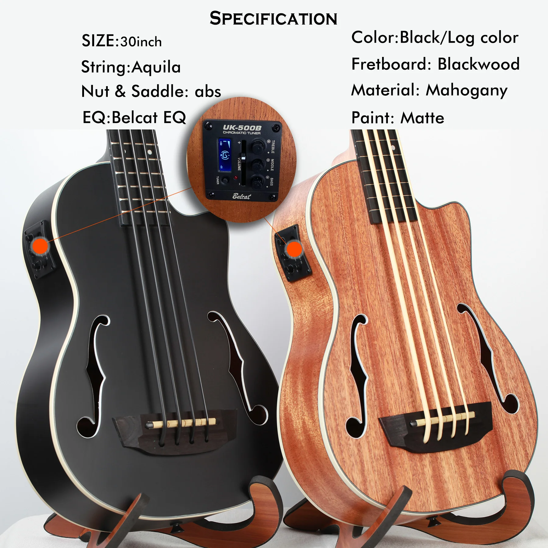 Initer 30 Inch Fretloze/Fretted Ukulelebass Volledig Mahonie Hout 30 \