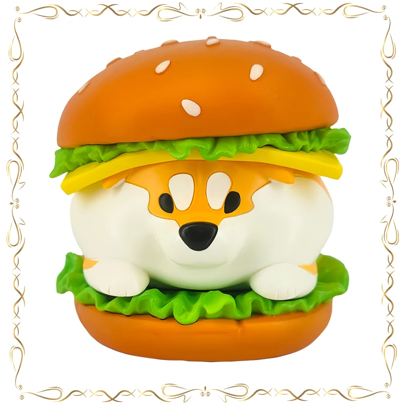 แฮมเบอร์เกอร์ Shiba Inu การสร้างแบบจําลอง Kawaii Keepsake วันหยุดของขวัญของขวัญวันเด็ก Action Figure ของเล่น