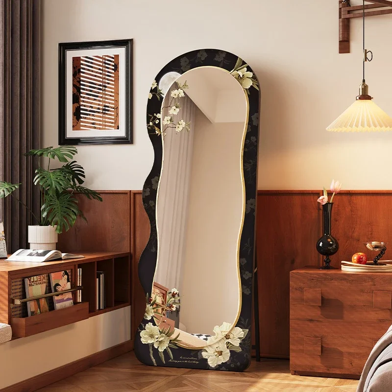 Full-length mirror home bedroom floor-to-ceiling full-length mirror ins wind French retro high-end mirror without deformation