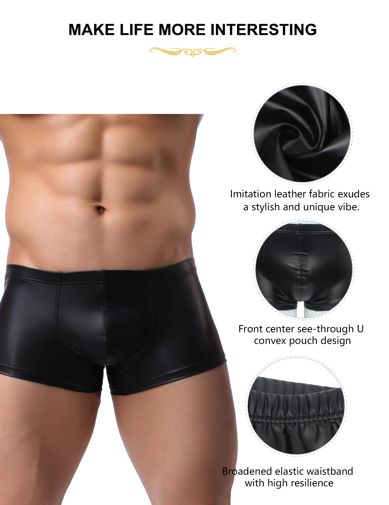 Mens 3XL Underwear Black Boxer Classic Imitation Leather Elastic Sexy Panties Underpants Man Unbound 2PCS Uderwear With Gift Box
