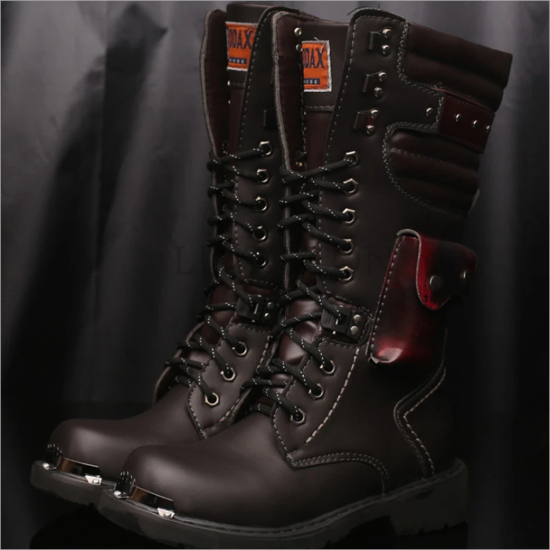 Men\'s high top motorcycle boots autumn and winter fashion outdoor collision resistant anti slip soft sole casual leather boots