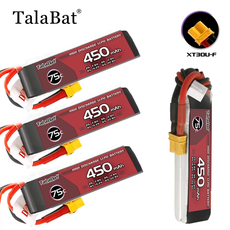 Batterie Lipo aste 75C 2s 450mAh 7.4V, pour hélicoptère RC, quadrirotor FPV, pièces de importateur de course, avec prise compte 30
