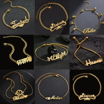 Acheerup Kişiselleştirilmiş Özel Ad Paslanmaz Çelik Kadın Bilezik Zirkon Kelebek Kalın Ayarlanabilir El Zinciri Noel Hediyesi