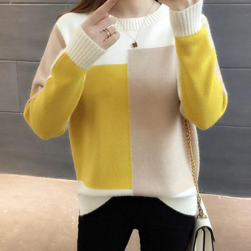 Women Sweater Pullovers Warm Loose Knitted Sweaters Autumn Winter Casual Fitting Long Sleeves Bottoming Shirt Top Ladies Clothes