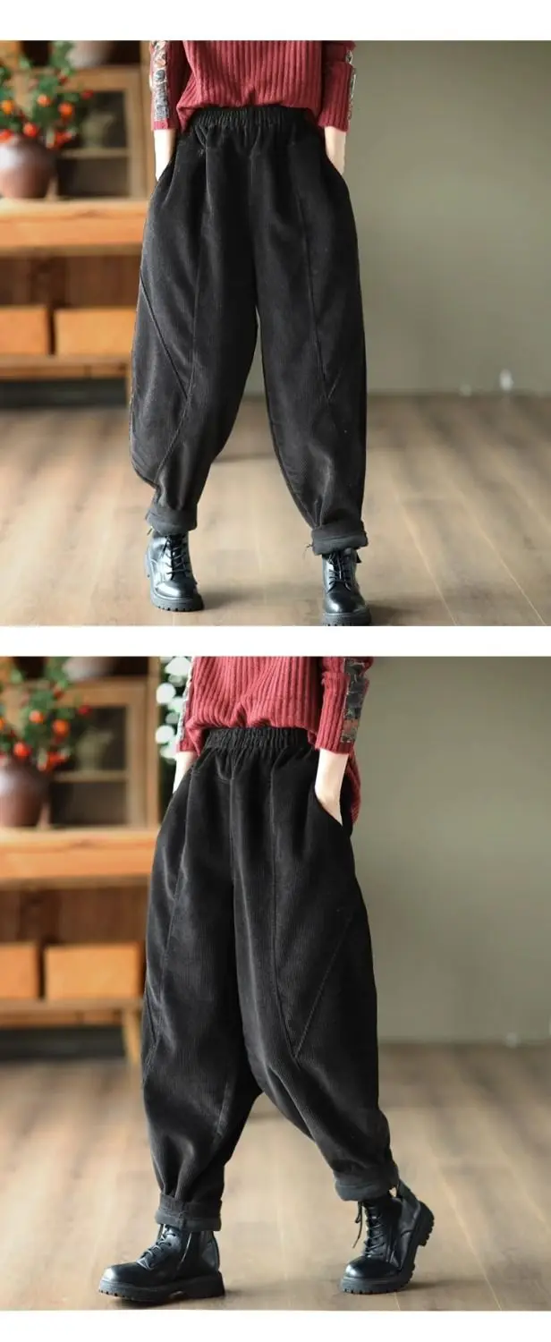 Chenille Velvet Thickened Versatile Casual Pants for Women Autumn Winter New Loose Spliced Harem Pants Female Solid Warm Trouser