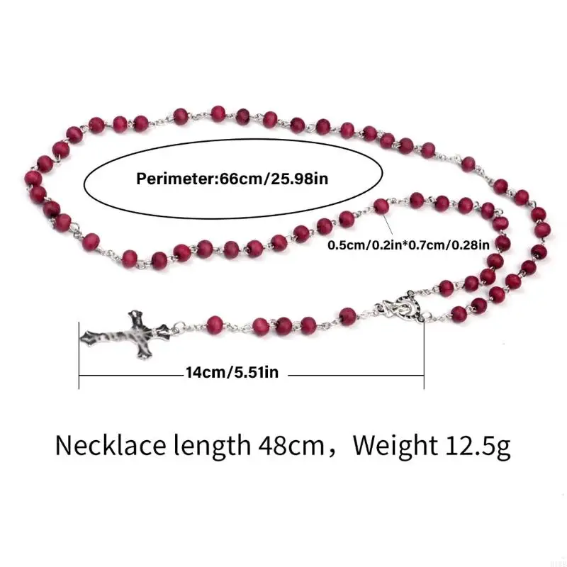 R1WB Classical Crosses Pendant Necklace Scented Rosary Beads for Religious Event