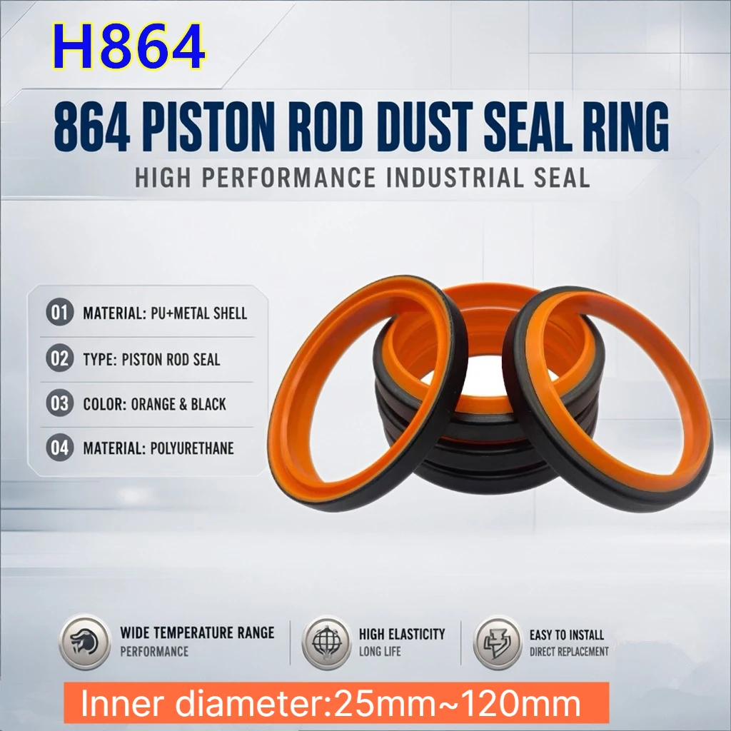864 Piston Rod Dust Seal Ring （25mm~120mm）DKB Type Double Lip Metal Skeleton Oil Seal Dust Ring Material: PU+metal Shell