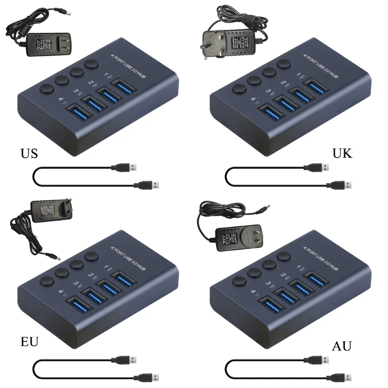587B 1 Set USB Hub, Multiple USB Port Hub Splitter with Power Adapter for Laptop Computer HDD USB Fan Lamp Flash Drive