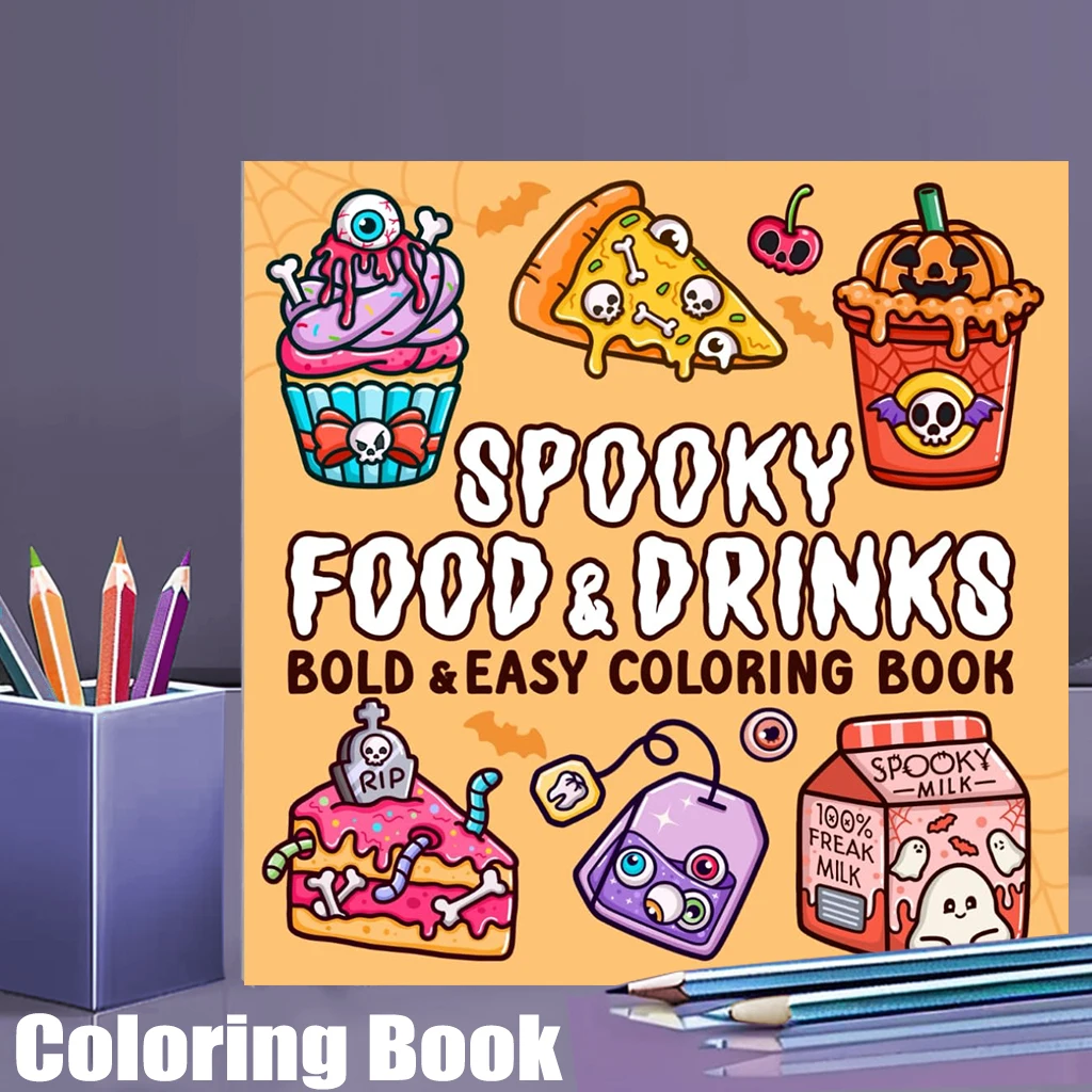 

28-страничная книжка-раскраска для еды и напитков для взрослых | Раскраска, принадлежности для рисования на Рождество, День Благодарения