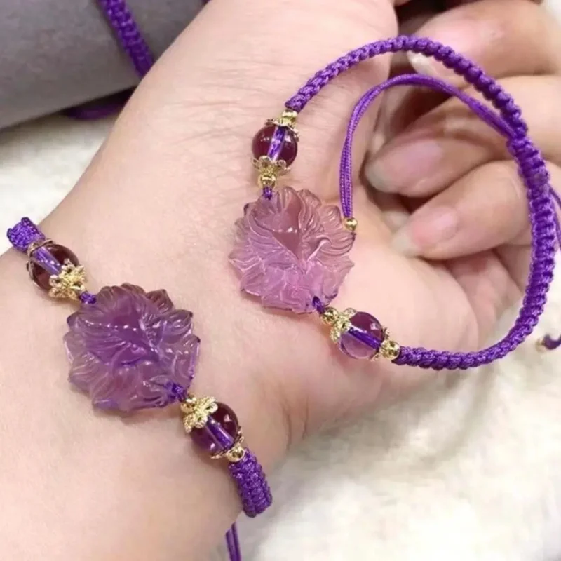 

AngLang INS Nine-tailed Fox Explosions Antique Natural Pink Crystal Nine Fox Bracelet Amethyst Fresh Super Fairy Adjustment Prin