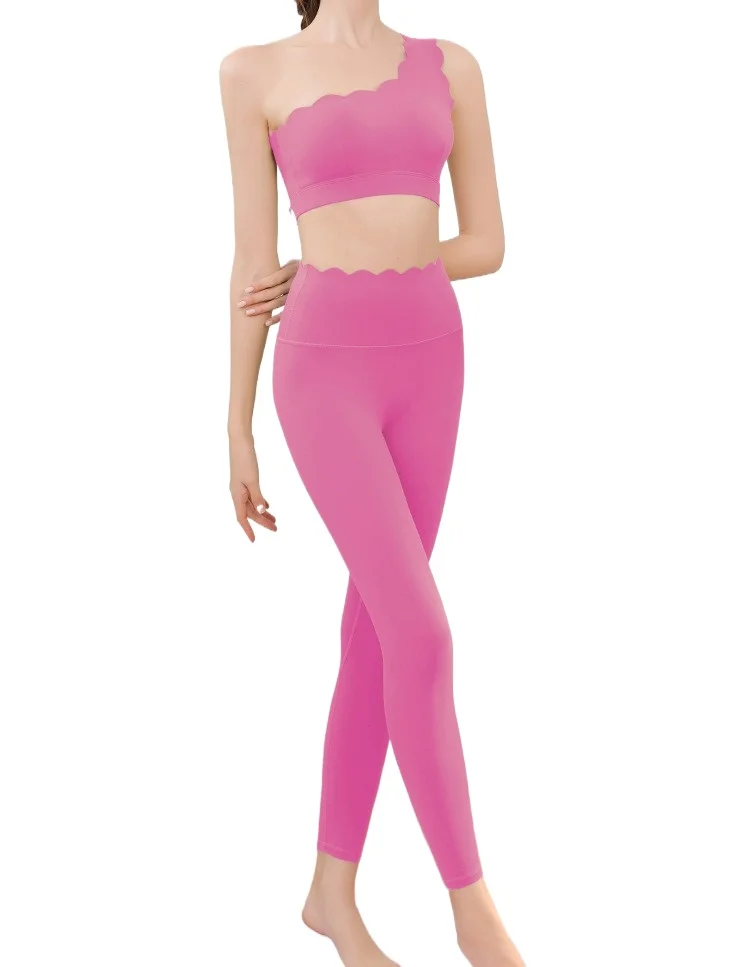 

2Pcs Lace One Shoulder Sport Bra Yoga Set Gym Sports Women Legging Fitness Workout Pant Gym Active Wear Suits