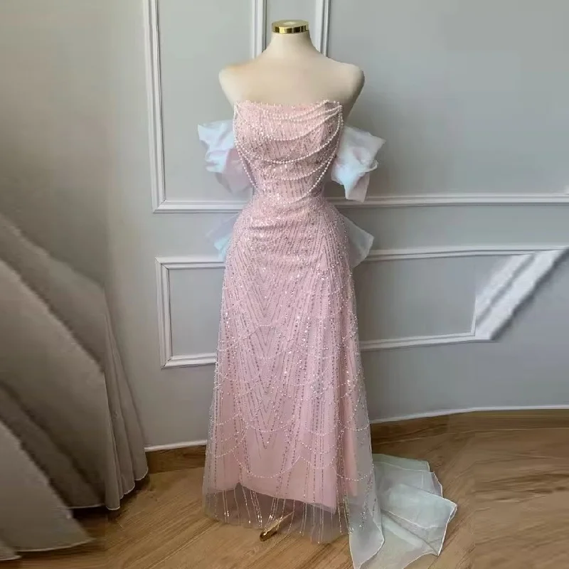 

Luxury Dresses for Party Beads Pink Prom Fish Tail Evening Dress Woman Off-shoulder Luxurious Women's Evening Dresses 2025