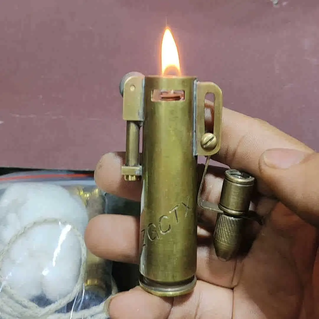 Bullet Shell Shaped Brass Oil Lighter Gasoline Kerosene Lighter Collection Gift Handmade