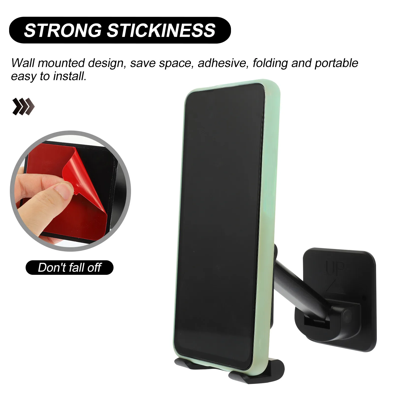 Soporte adhesivo para teléfono, se fija a la pared, plegable, hecho de TPU, portátil, para tabletas y teléfonos móviles, diseño pequeño y delgado, fácil de instalar, ideal como regalo.