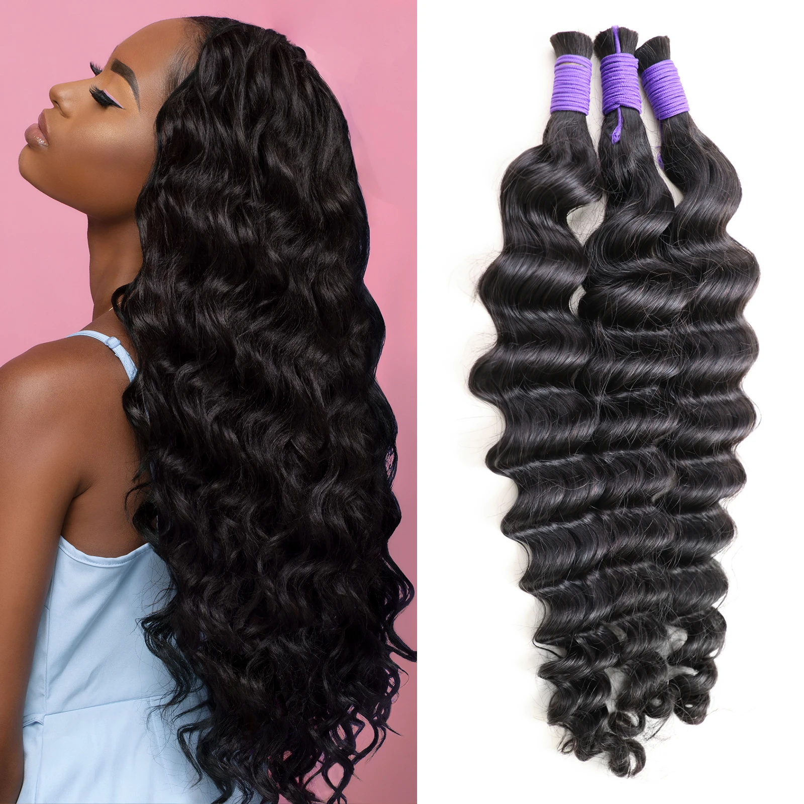 Extensions de tressage de cheveux humains bouclés pour femmes, perruques de tissage, non transformés, sans trame, en vrac profond, 100% fournitures de beauté