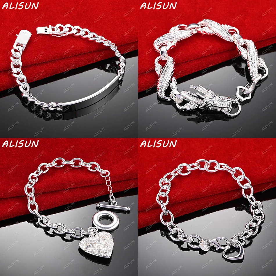 

ALISUN 925 Sterling Silver Bracelets Geometric For Women Men Anniversary Gift Popular Wild Fashion Romantic Jewelry