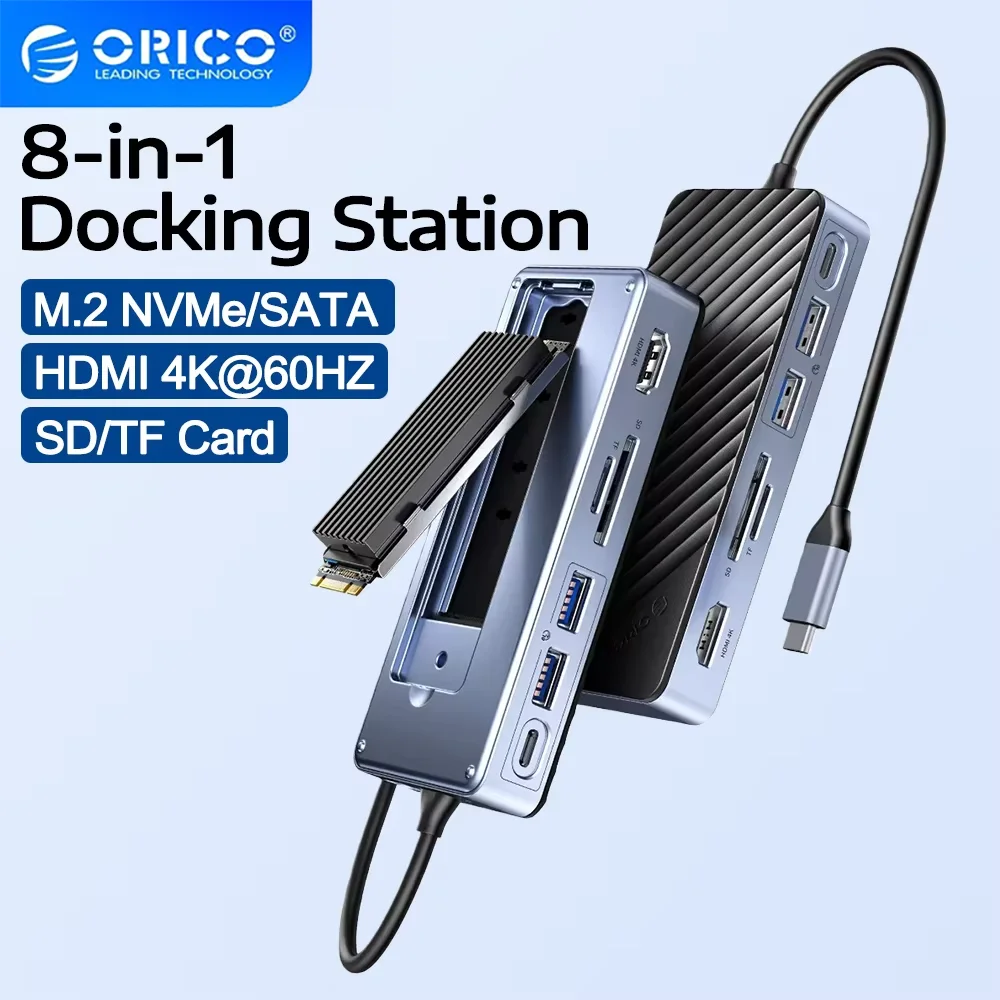 orico-m2-nvme-sata-ssd-boitier-8-en-1-usb-c-station-d'accueil-separateur-pd100w-hdmi-4k60hz-10gbps-m2-nvme-ngff-boitier-externe