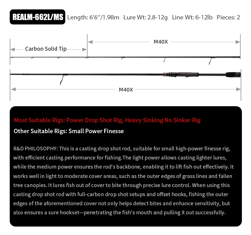 Purelure Realm Bass-Angelrute All M40X Toray Carbon Soft Bait Zander EX F/F Action mit Fuji SIC Ring für Spinning und Casting – Detail 26