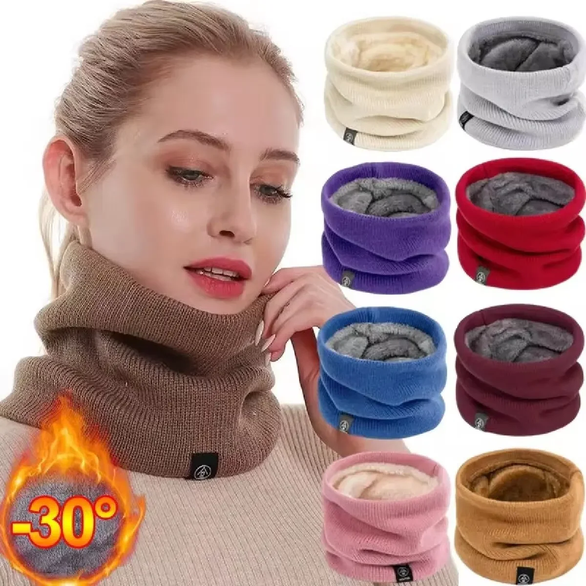 1 Uds. Silenciador de felpa de invierno tejido de lana para mujer anillo de lana Bandana bufanda calentador de cuello Buff diadema de Cachemira gruesa máscara de esquí