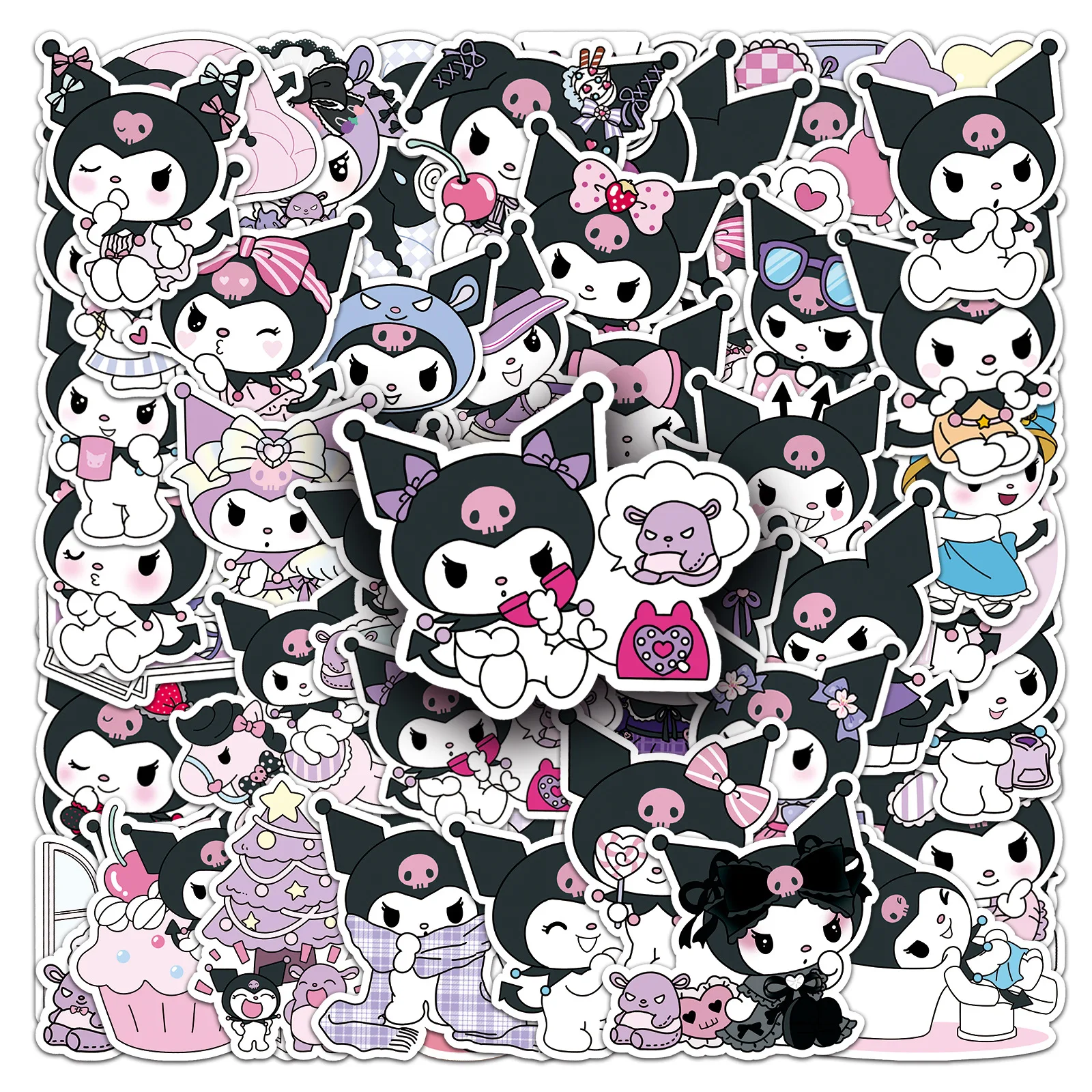 (50 Stück) Niedliche Kuromi Cartoon-Aufkleber-Set Wasserfest DIY Laptop Handyhülle Kawaii Sanrio Anime-Sticker Abziehbilder