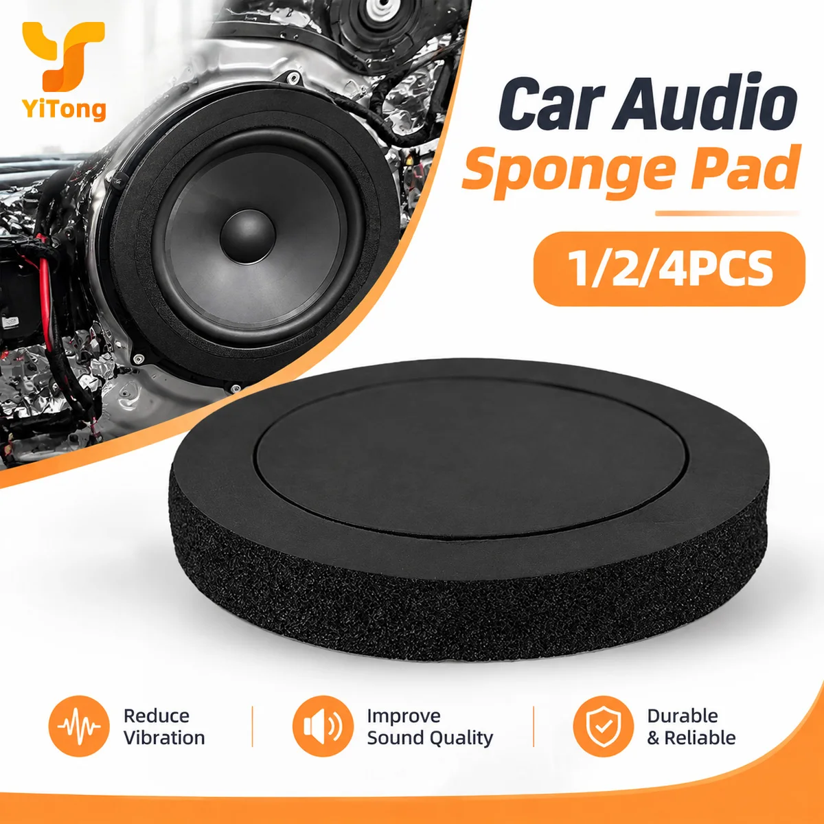 Yitong 1/2/4PCS Self-Adhesive Car Speaker Foam Ring Shock Dampening Sponge Gasket Reduce Vibration For Car Audio Speaker Upgrade