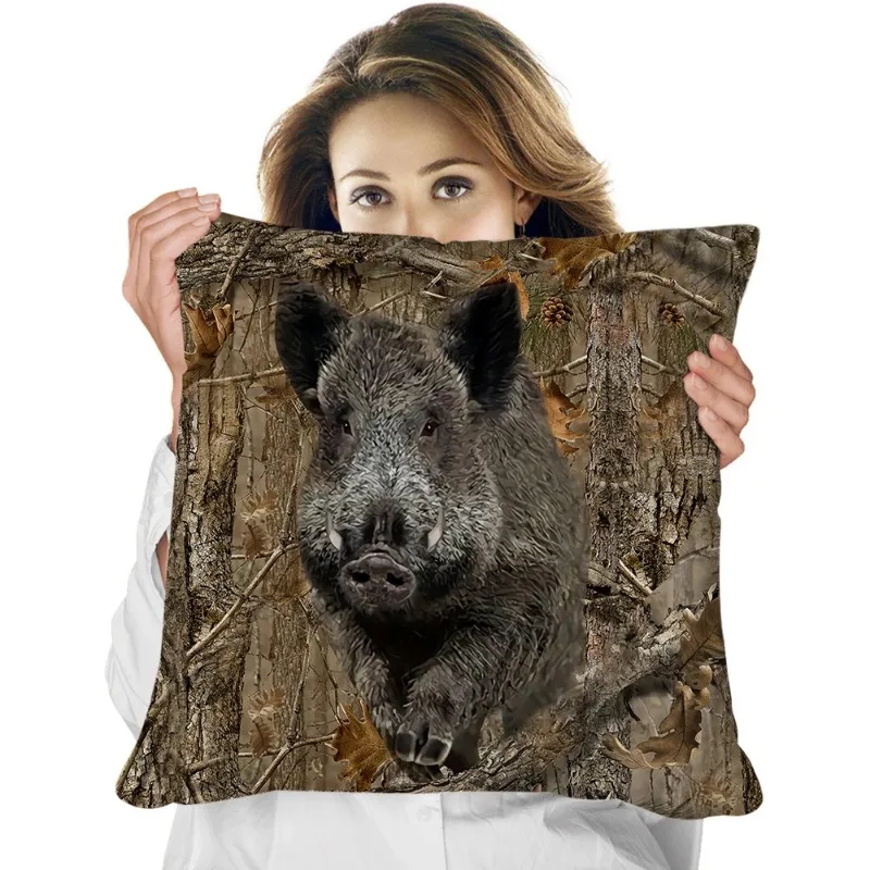 Animal Pillowcase Beautiful Wild Boar Hunting  Printed Cushion Cover Home Fun Throw pillowcase