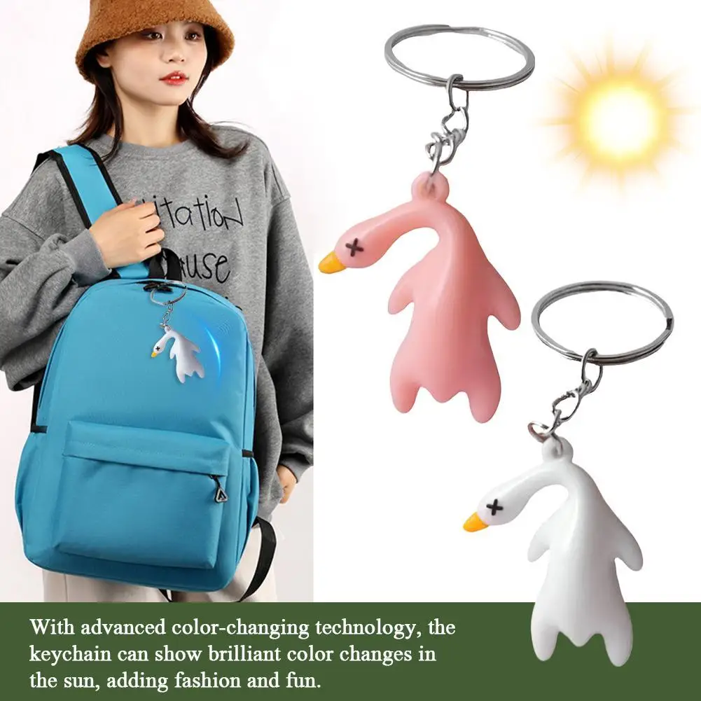 Funny Goose Keychain Roast Duck Rope Keyring Backpack Pendant Car Hanging Accessories Ultraviolet Color Change White Key Chain