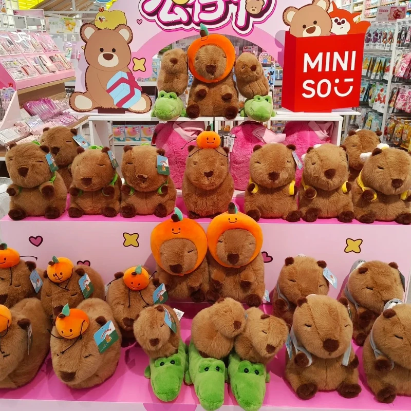 MINISO Capybara 7 Series Sitting Headgear Plush Doll Orange Head Creative Brown Children Toy Cute Birthday Gift  Home Decoration