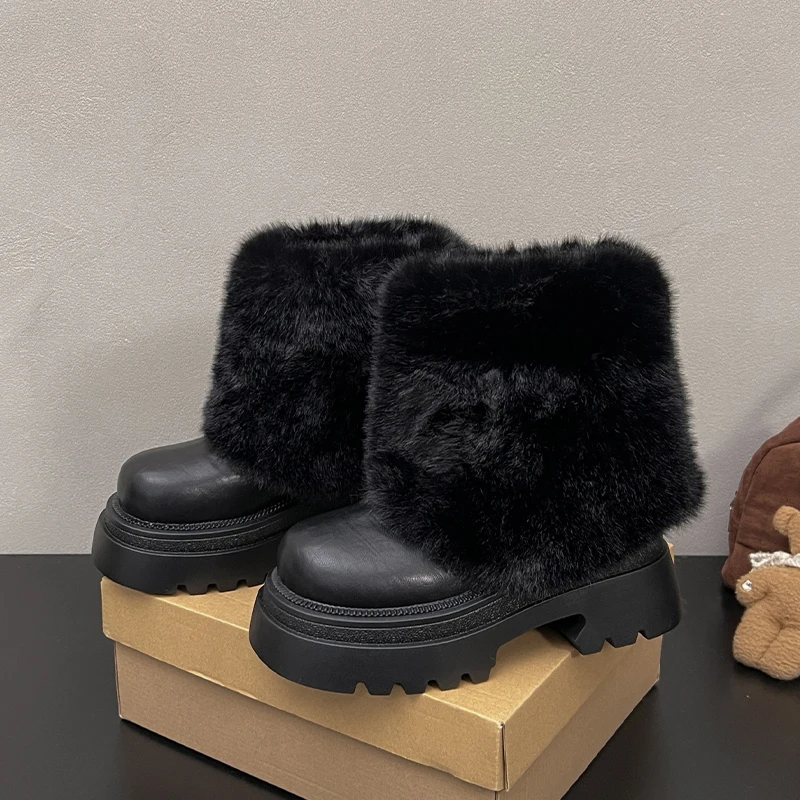 

Fur Women Ankle Boots Flats Platform Short Plush Shoes Winter Warm Fashion Chelsea Boots 2025 Casual Comfort Shoes Mujer Botas