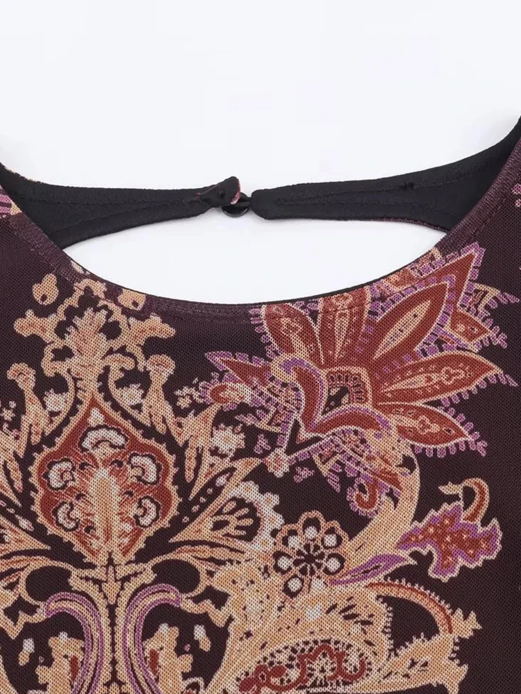 المرأة الجديدة س الرقبة زهرة طباعة فستان المرأة عارية الذراعين كم كامل فضفاض ميدي طويل سوينغ رداء عطلة #3