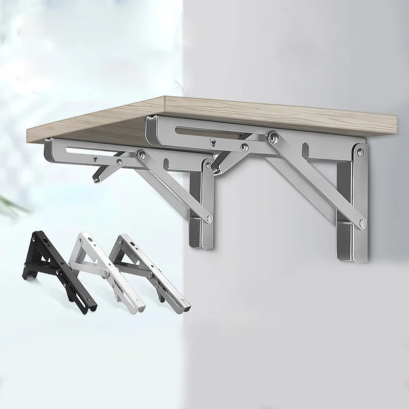 

2PCS Folding Shelf Brackets Heavy Duty Stainless Steel Collapsible Wall Mounted Shelf Space Saving DIY Bracket