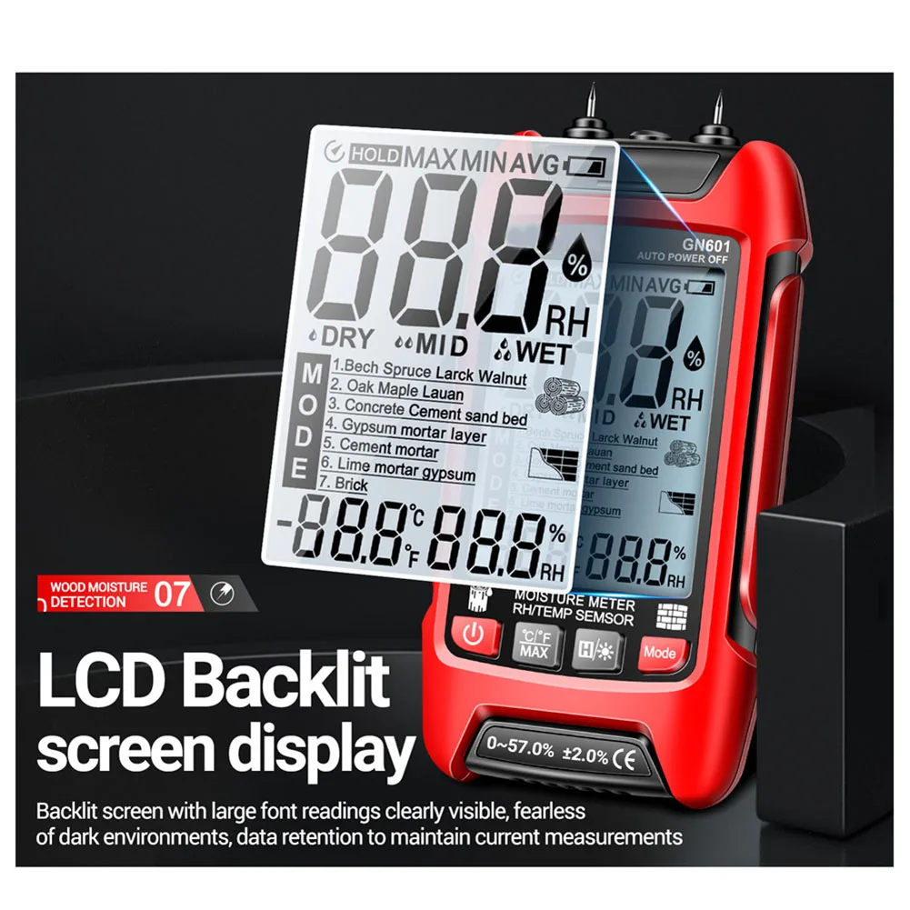 

Digital Moisture Analyzer for Wood and Cardboard with Temperature Humidity Probe High Meter for Construction Projects