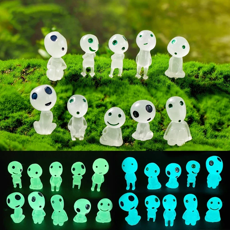 10Pcs Glow-in-the-Dark Luminous Elves Mini Figures Fish Tank Decor Kodama Figures Garden Micro Flower Potted Landscape Ornament