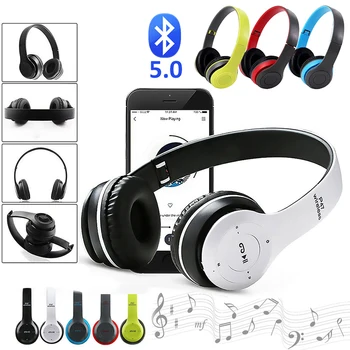 P47 무선 블루투스 헤드폰, 마이크 포함, 접이식 헤드셋, 베이스 HiFi 사운드, 음악 스테레오 이어폰, 스마트폰 TV 게임용  Best5