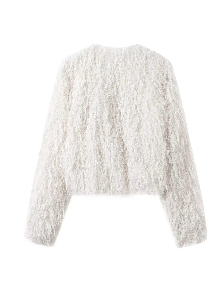 HH Giacca da donna invernale alla moda vintage calda girocollo con piume e filo metallico Giacca da donna semplice a maniche lunghe casual High Street