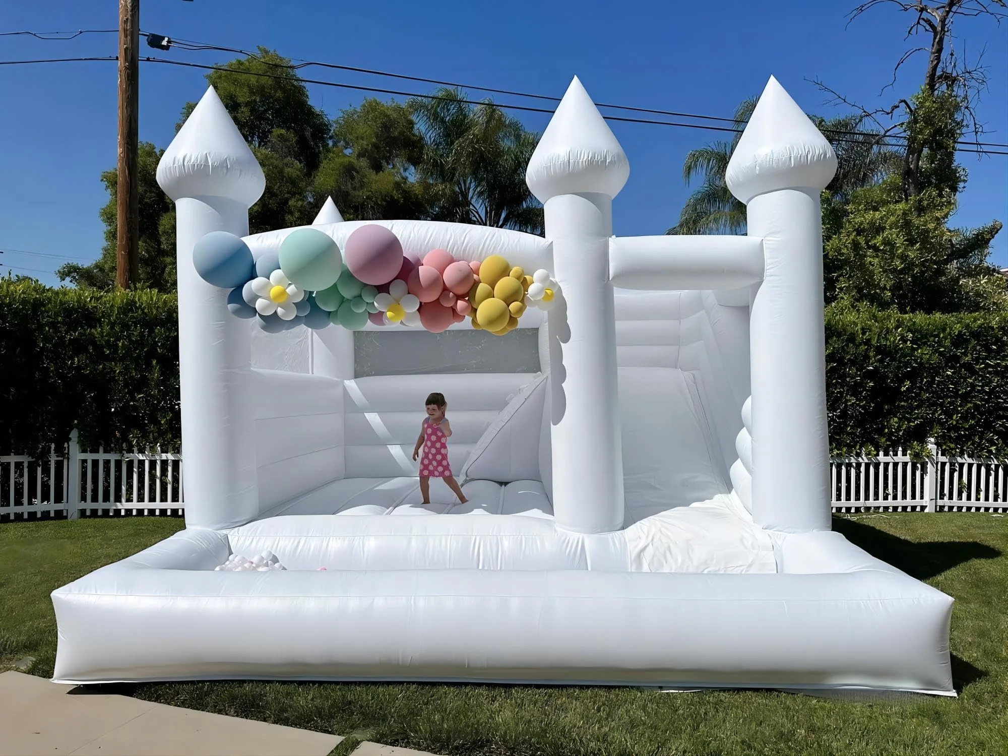 Inflatable Bouncy Castle with Slide and Ball Pit for Kids, Party, Large White Bounce House with Blower, PVC Jumper, 15ft