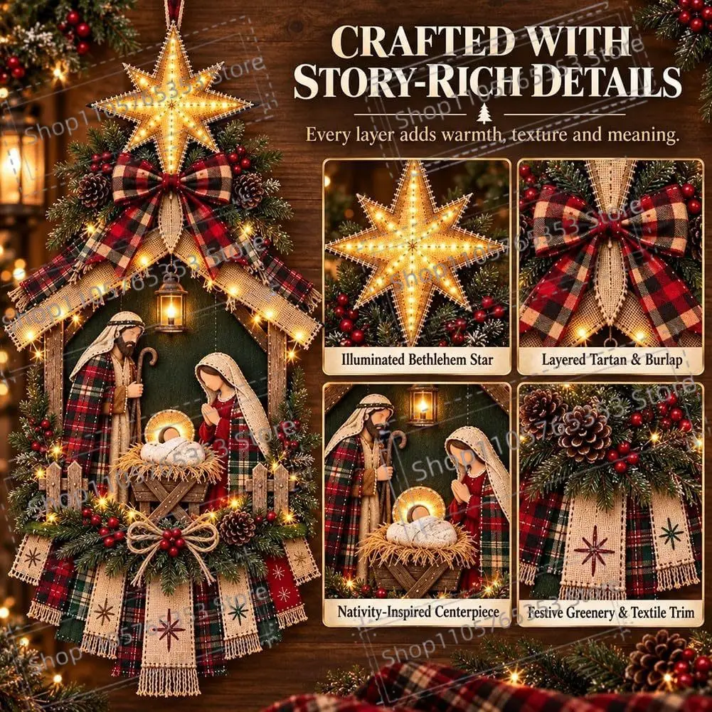 2026 DIY Lighted Christmas Nativity Scene Door Hanging Kit,Home Window Wall Decor Gift，Indoor and Outdoor Decorations