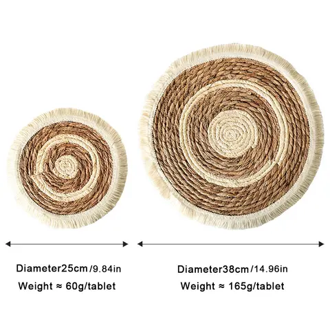 25/38 सेमी गोल प्लेसमैट्स प्राकृतिक विकर बुना लटकन प्लेसमैट प्लेट पानी पुआल लट टेबलमैट रतन बुनाई डाइनिंग टेबल मैट 6 best sales खाने की मेज के लिए मैट - №3