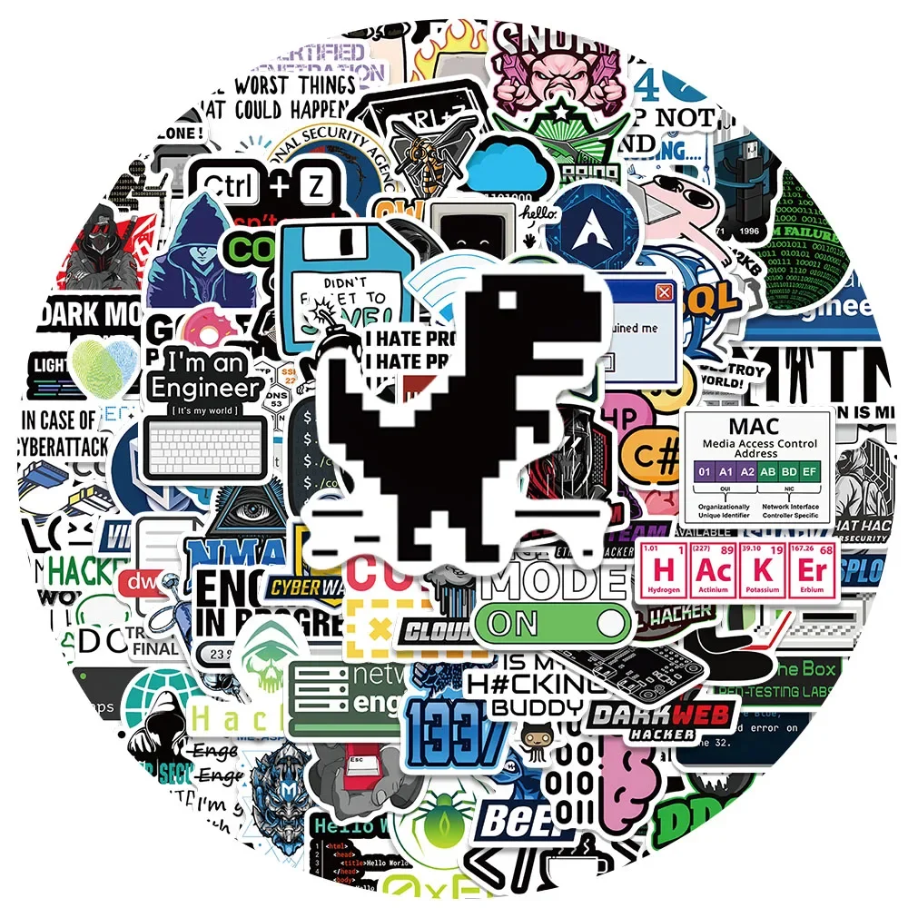 100 Pegatinas Divertidas de Programación para Hackers de Red, Pegatinas de Dibujos Animados para Ingenieros de TI, Pegatinas para Computadora, Equipaje, Laptop, Guitarra, Teléfono